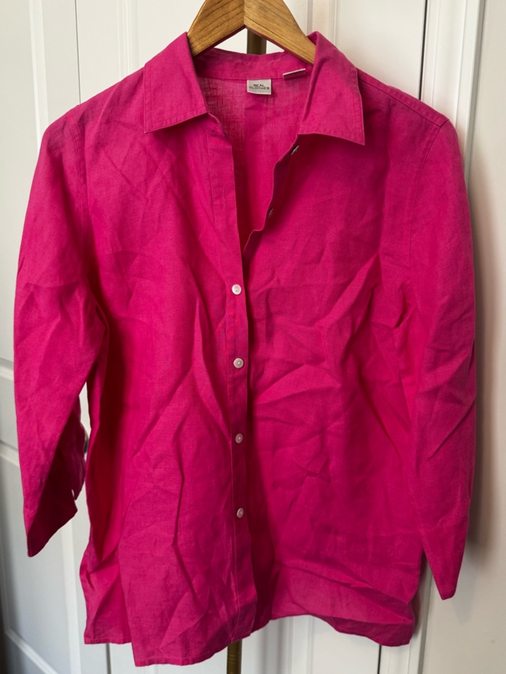 Real Clothes Bright Pink Button-Up Linen Shirt